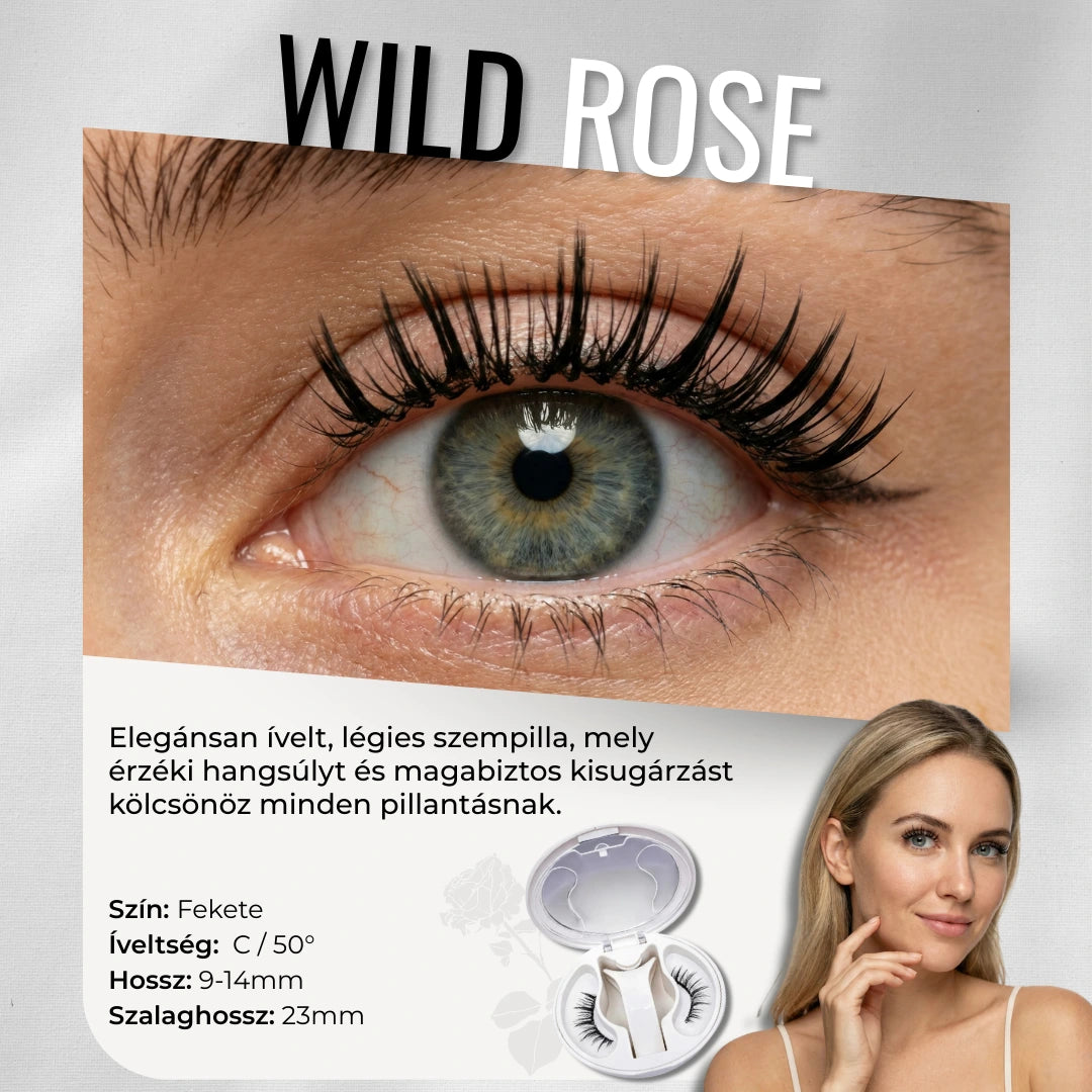 LumiLash™ Intense Wild Rose mágneses műszempilla stílus, elegánsan ívelt fekete szempilla természetes és légies hatással, applikátorral és tároló tokban